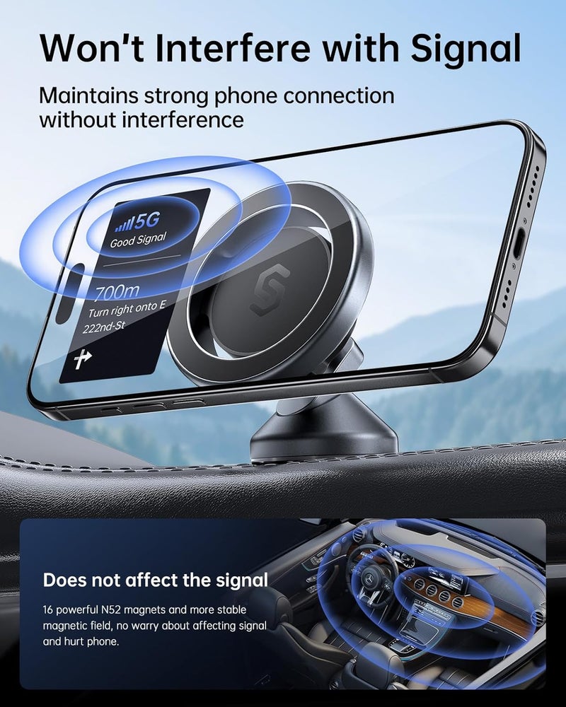 Syncwire for MagSafe Car Mount - 360 Rotation Magnetic Phone Holder for Car Dashboard, Strong Magnet Car Phone Holder Mount Compatible iPhone 17 Pro Max Air 16 15 14 13 - Car Accessories for Women Men - Image 3